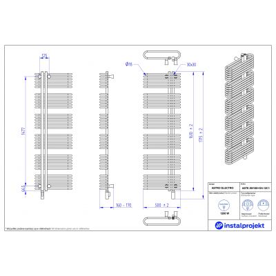 Grzejnik elektryczny 161x50 cm czarny ASTE50160C75GH12C2 Instal Projekt Astro Electro