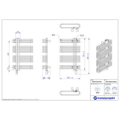 Grzejnik elektryczny 79.3x50 cm biały ASTE5080GH06C1 Instal Projekt Astro Electro