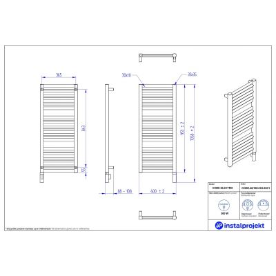 Grzejnik elektryczny 95.3x40 cm czarny CODE40100C31GH03C2 Instal Projekt Code Electro