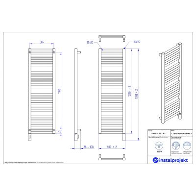 Grzejnik elektryczny 129x40 cm biały CODE40130C34GH06C1 Instal Projekt Code Electro
