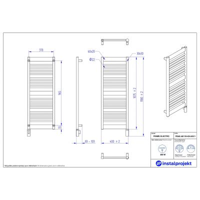 Grzejnik elektryczny 107.5x40 cm czarny FRAE40110C75GH03C2 Instal Projekt Frame Electro