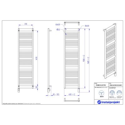 Grzejnik elektryczny 158x40 cm czarny FRAE40160C31GH06C2 Instal Projekt Frame Electro
