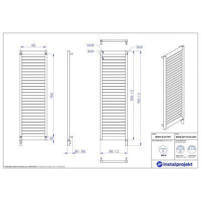 Grzejnik elektryczny 165x50 cm biały MODE50170C34GH09C1 Instal Projekt Modo Electro