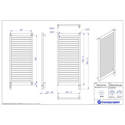 Grzejnik elektryczny 137.8x60 cm czarny MODE60140C31GH09C2 Instal Projekt Modo Electro