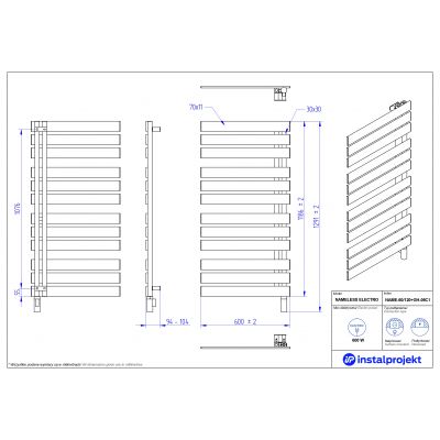 Grzejnik elektryczny 118.6x60 cm biały NAME60120C34GH06C1 Instal Projekt Nameless Electro