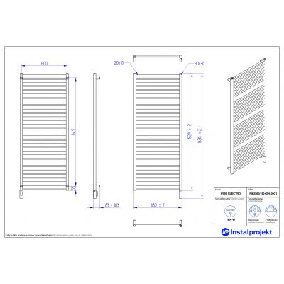 Grzejnik elektryczny 152.9x63 cm biały PIKE60150GH09C1 Instal Projekt Piko Electro