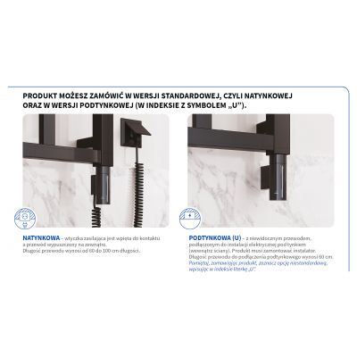 Grzejnik elektryczny 182x60 cm czarny POPSE60180C75GH09C2 Instal Projekt Pop Star Electro