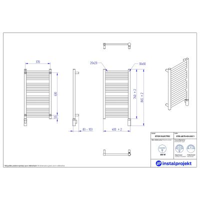 Grzejnik elektryczny 74x40 cm biały STIE4070C34GH03C1 Instal Projekt Stick Electro