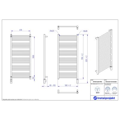 Grzejnik elektryczny 111x50 cm biały STIE50110C34GH06C1 Instal Projekt Stick Electro