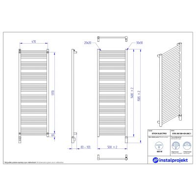 Grzejnik elektryczny 148x50 cm biały STIE50150GH06C1 Instal Projekt Stick Electro