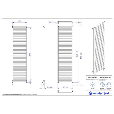Grzejnik elektryczny 185x50 cm biały STIE50190GH09C1 Instal Projekt Stick Electro