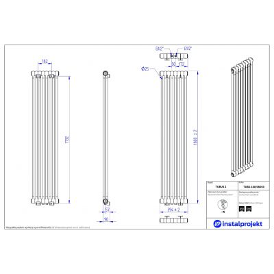 Grzejnik dekoracyjny 180x34.9 cm podłączenie dolne czarny TUB218008D50C75 Instal Projekt Tubus 2