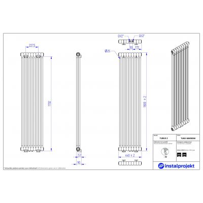 Grzejnik dekoracyjny 180x44 cm podłączenie dolne czarny TUB218009D50C75 Instal Projekt Tubus 2
