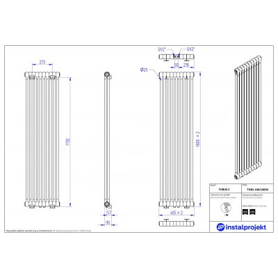 Grzejnik dekoracyjny 180x48.5 cm podłączenie dolne czarny TUB218010D50C75 Instal Projekt Tubus 2