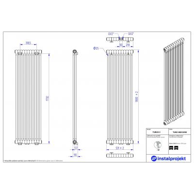 Grzejnik dekoracyjny 180x53.1 cm podłączenie dolne czarny TUB218011D50C75 Instal Projekt Tubus 2