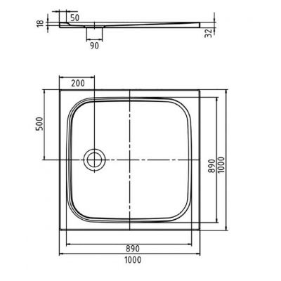 Brodzik kwadratowy 100 361800010001 Kaldewei Cayonoplan