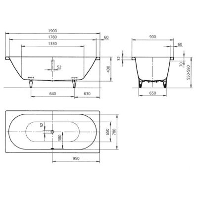 Wanna prostokątna 190x90 cm 291500010001 Kaldewei Classic Duo