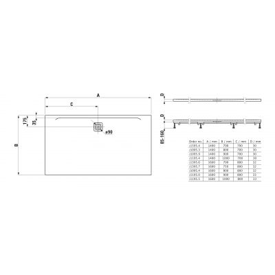 Brodzik prostokątny 140x80 cm czarny H2109530800001 Laufen Pro