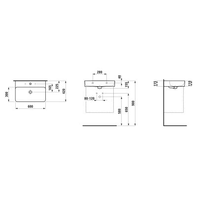 Umywalka 60x42 cm prostokątna ścienna-nablatowa biała H8102830001041 Laufen Val