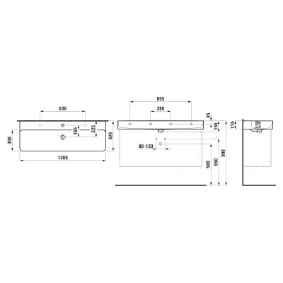 Umywalka 120x42 cm prostokątna ścienna biała H8102890001041 Laufen Val