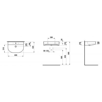 Umywalka 60x42 cm półokrągła ścienna biała H8103420001081 Laufen Sonar