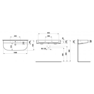 Umywalka 100x42 cm półokrągła ścienna-meblowa biała H8103477571041 Laufen Sonar