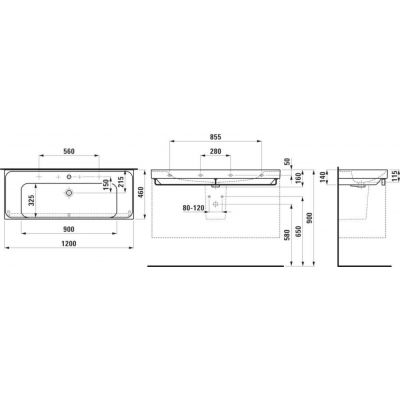 Umywalka 120x46 cm prostokątna ścienna-meblowa H8141117581091 Laufen Meda