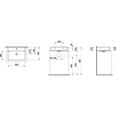 Umywalka 55x42 cm prostokątna ścienna-nablatowa biała H8162824001041 Laufen Val