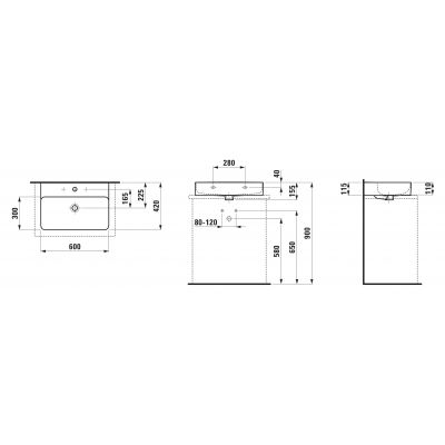 Umywalka 60x42 cm prostokątna ścienna-nablatowa biała H8162834001041 Laufen Val