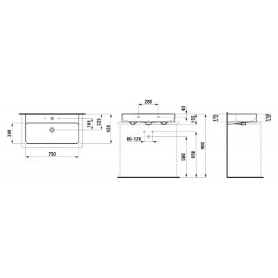 Umywalka 75x42 cm prostokątna ścienna-nablatowa biała H8162854001041 Laufen Val