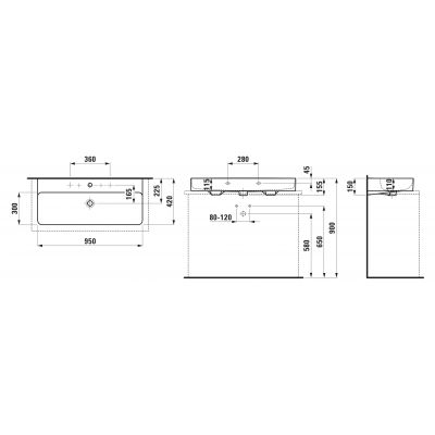 Umywalka 95x42 cm prostokątna ścienna-nablatowa biała H8162870001041 Laufen Val