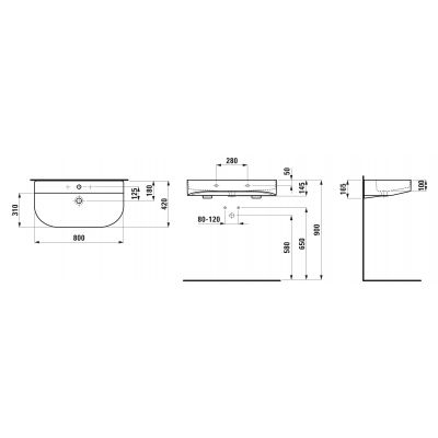Umywalka 80x42 cm półokrągła ścienna biała H8163440001041 Laufen Sonar
