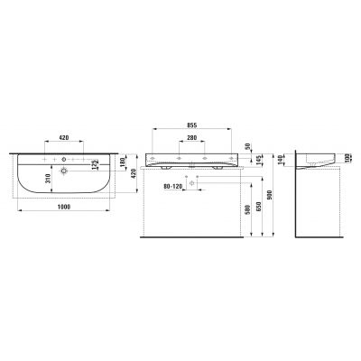 Umywalka 100x42 cm półokrągła ścienna biała H8163474001071 Laufen Sonar
