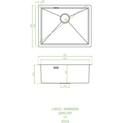 Zlewozmywak stalowy z syfonem 54x44 cm SAM510P Laveo Marmara