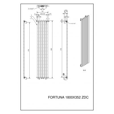 Grzejnik dekoracyjny 180x35.2 cm podłączenie dolne FOR18003529003ZDC Luxrad Fortuna Pojedyncza