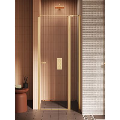 Drzwi prysznicowe 90 cm uchylne złoty szczotkowany/szkło przezroczyste D0771AWK New Trendy New Soleo