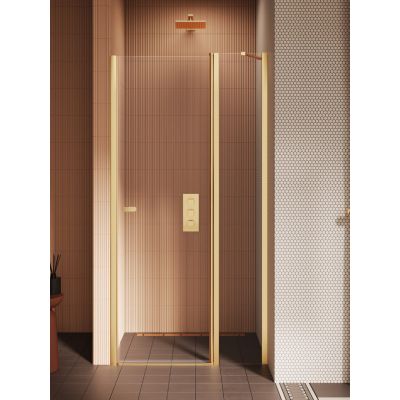 Drzwi prysznicowe 90 cm uchylne złoty szczotkowany/szkło przezroczyste D0771A New Trendy New Soleo