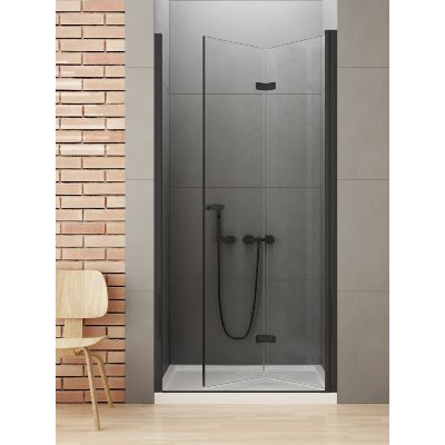 Drzwi prysznicowe 90 cm składane czarny mat/szkło przezroczyste D0224A New Trendy New Soleo Black