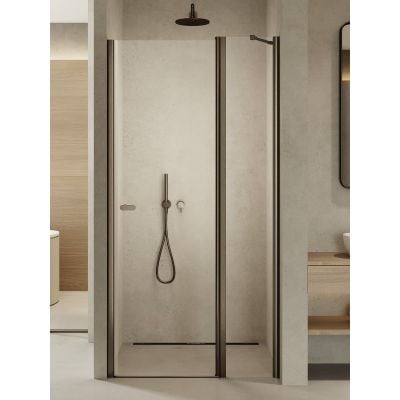 Drzwi prysznicowe 90 cm uchylne grafitowy szczotkowany/szkło przezroczyste D0560A New Trendy New Soleo Gunmetal Brushed