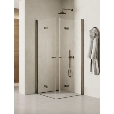 Kabina prysznicowa 90x80 cm prostokątna grafitowy szczotkowany/szkło przezroczyste K2250 New Trendy New Soleo Gunmetal Brushed