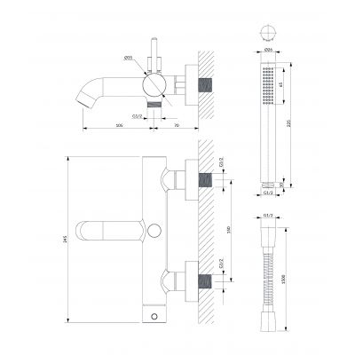 Bateria wannowo-prysznicowa ścienna Y1231BSB Omnires Y