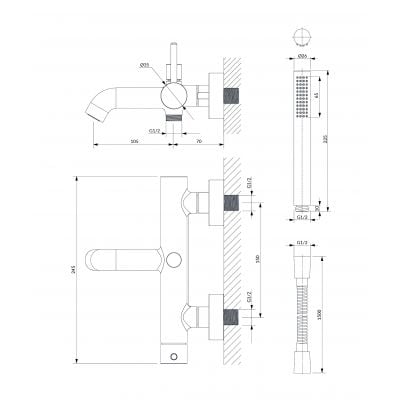 Omnires Y bateria wannowo-prysznicowa ścienna chrom Y1231CR