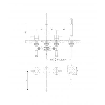 Bateria wannowo-prysznicowa nawannowa miedź Y1232CPB Omnires Y