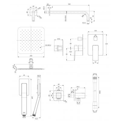 Omnires Parma SYSPM21IN zestaw prysznicowy podtynkowy z deszczownicą