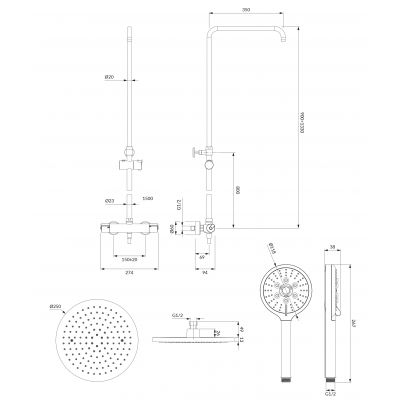 Zestaw prysznicowy ścienny termostatyczny z deszczownicą chrom SYSY10N6CR Omnires Y