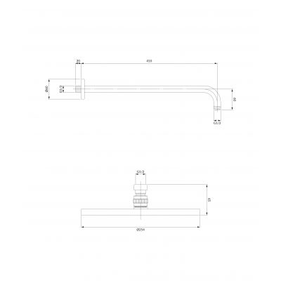 Deszczownica z ramieniem 25.4x25.4 cm okrągła WGSET1GL Omnires SlimLine