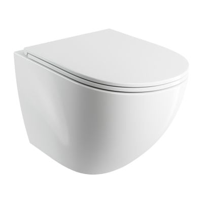 Miska WC z deską wolnoopadającą wisząca bez kołnierza spłukiwanie wirowe biały połysk OTTAWACSPMWBP Omnires Ottawa