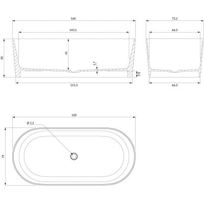 Wanna wolnostojąca 160x75 cm owalna OVOWWMB Omnires Ovo M+