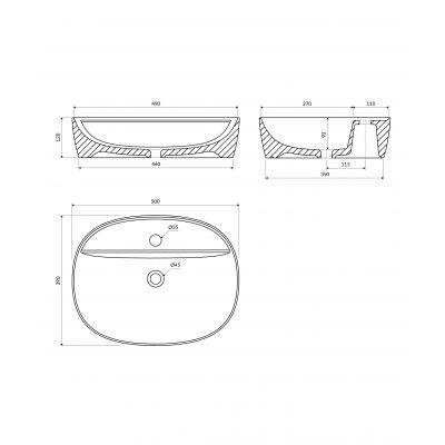 Umywalka 51x39 cm owalna nablatowa biała ATLANTA505BP Omnires Atlanta