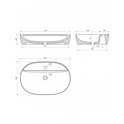 Umywalka 61x40 cm owalna nablatowa biała ATLANTA610BP Omnires Atlanta
